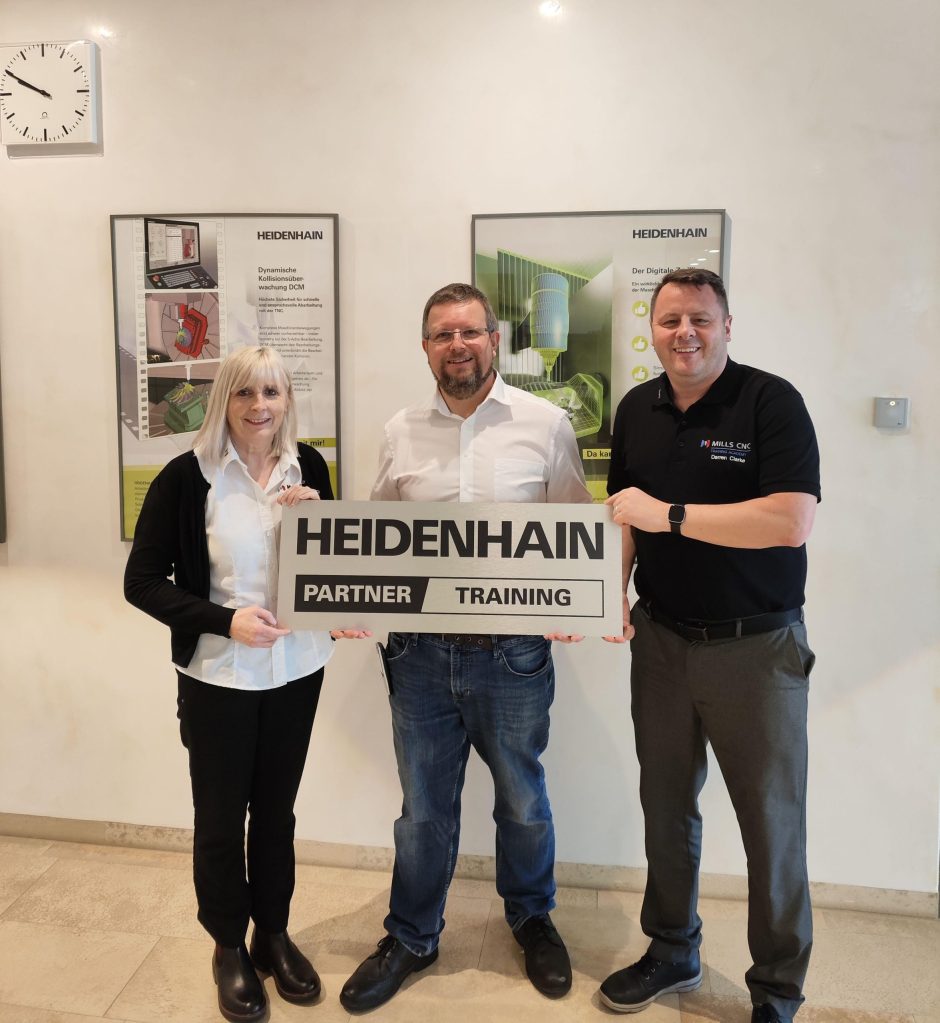 Mills CNC Training Academy Manager Karen Earley and Trainer Darren Clarke receive Heidenhain Training Partner accreditation for Mills CNC